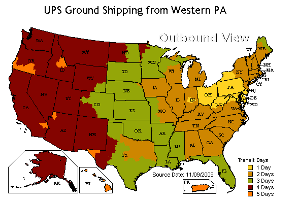 UPS Service area from Zipcode 15143 Pennsylvania