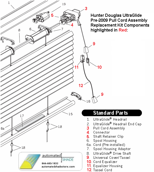 Hunter Douglas 3/4 UltraGlide Pull Cord Assembly-Right Side
