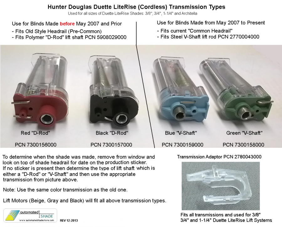 Hunter DouglasDuette LiteRise (Cordless) Lift System Replacement Kit -  Automated Shade Online Store