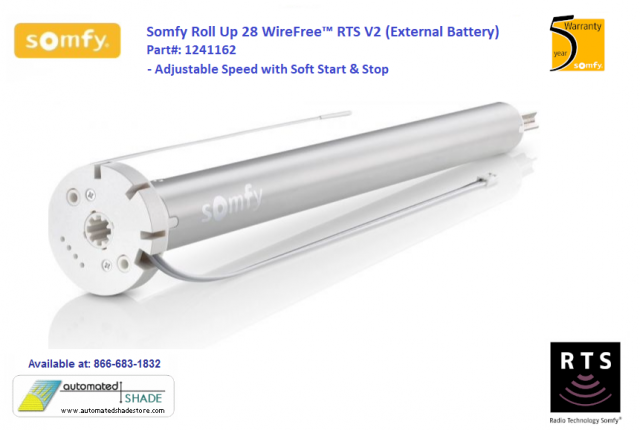 Somfy 1241162 R28 RTS WireFree Roll Up Lift Motor External Battery -  Automated Shade Online Store