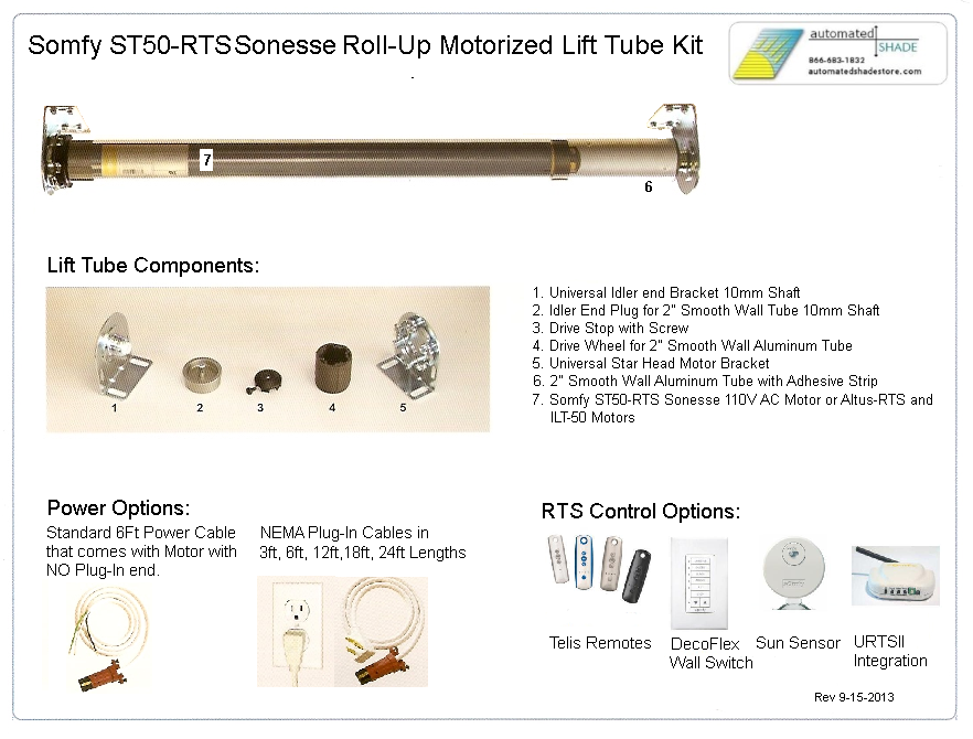 Heavy Duty 110V-AC Somfy ST506S2 Sonesse RTS Lift Tube Kit - Automated  Shade Online Store
